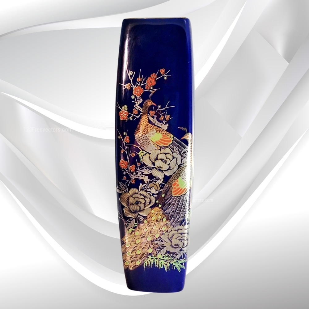 Colbalt Blue Vase with Gorgeous Peacock Design - Picture 1 of 7